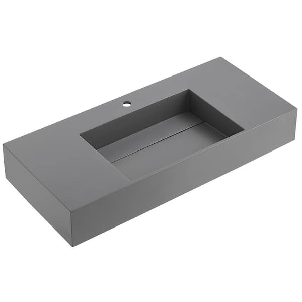 SERENE VALLEY 32 in. Wall-Mount or Countertop Bathroom with Classic Square Bowl Solid Surface in Matte Gray