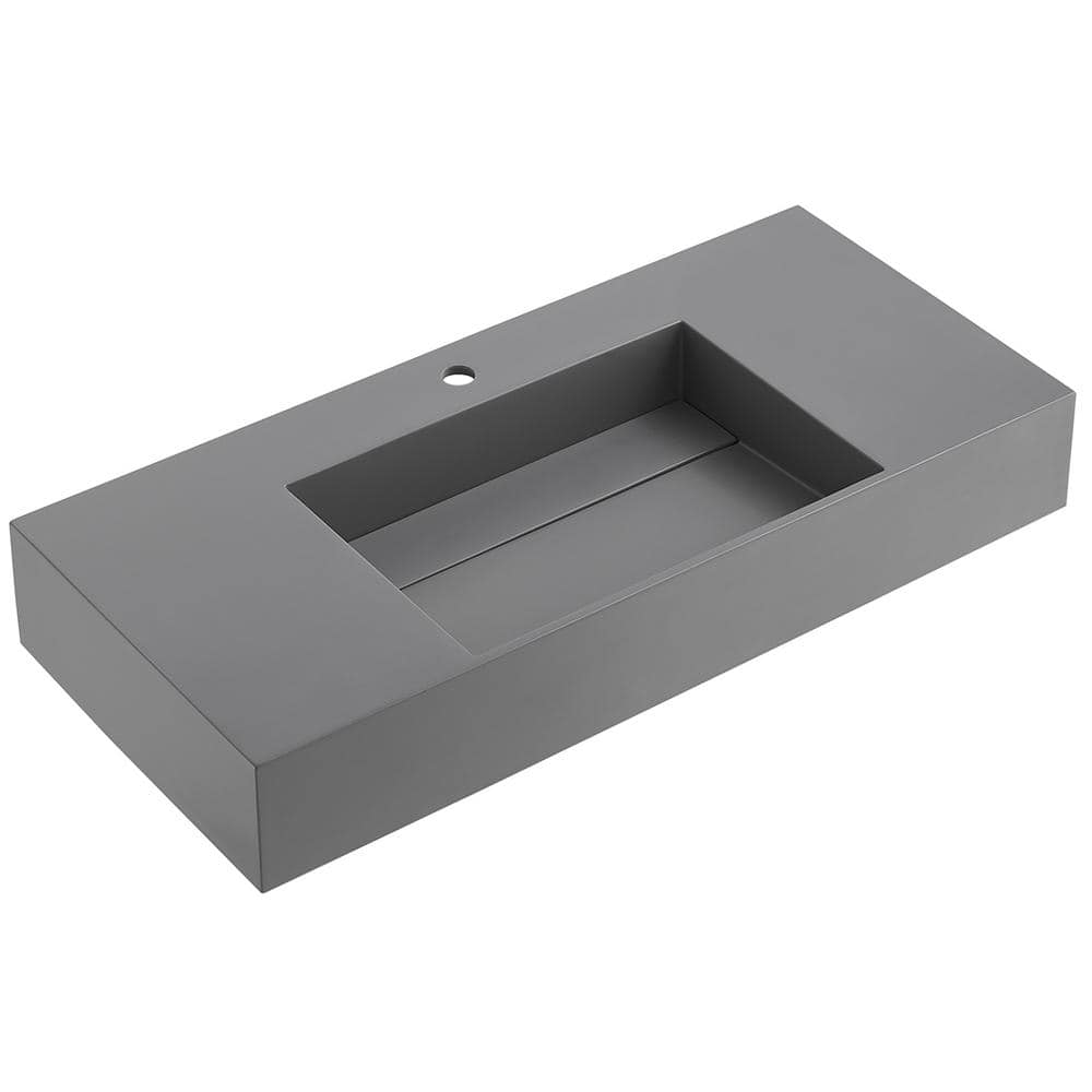 SERENE VALLEY 40 in. Wall-Mount or Countertop Bathroom with Classic Square Bowl Solid Surface in Matte Gray