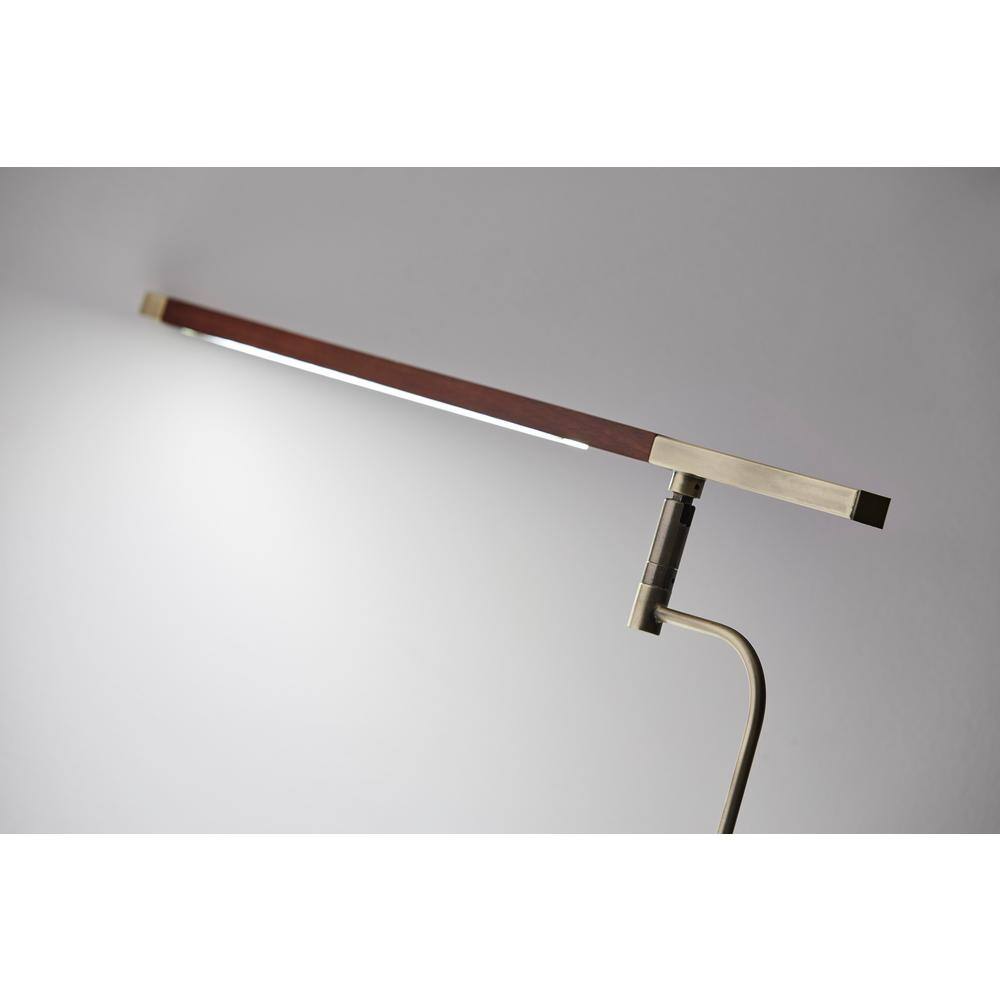 Adjustable Barrett LED Floor Lamp with Walnut Wood & Antique Brass