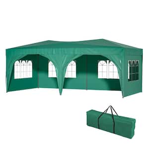 10 ft. x 20 ft. Green Outdoor Portable Folding Party Tent, Pop Up Canopy Tent with 6 Removable Sidewalls and Carry Bag