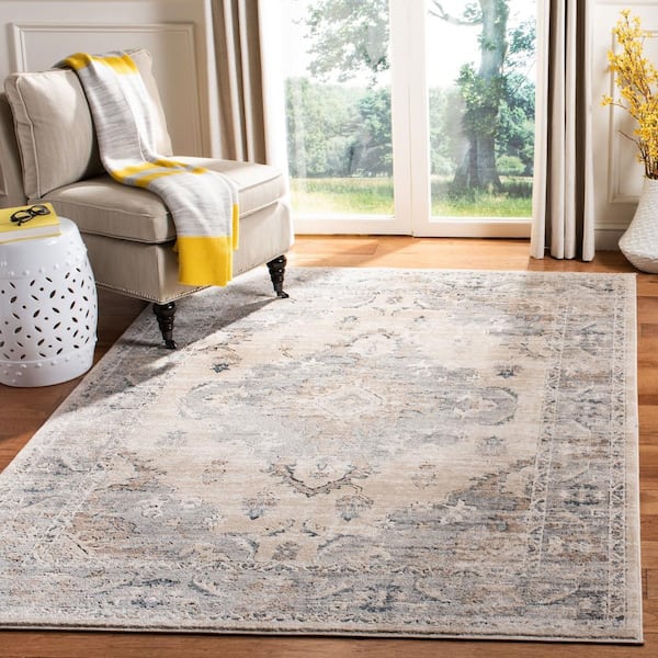 Oregon Beige/Gray 4 ft. x 4 ft. Distressed Floral Medallion Square Area Rug