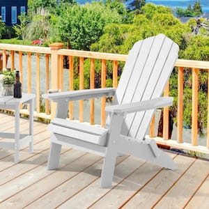 Folding Plastic Adirondack Chair Patio Outdoors Weather-Resistant Fire Pit Chair in Pure White