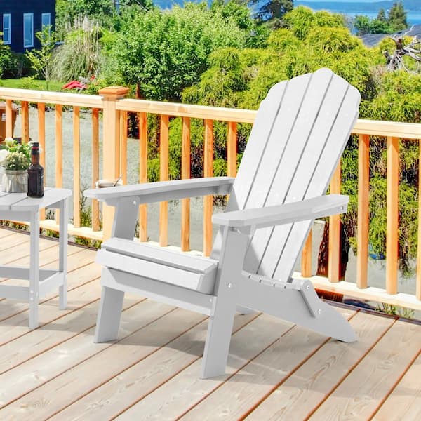 JOYESERY Folding Plastic Adirondack Chair Patio Outdoors Weather-Resistant Fire Pit Chair in Pure White