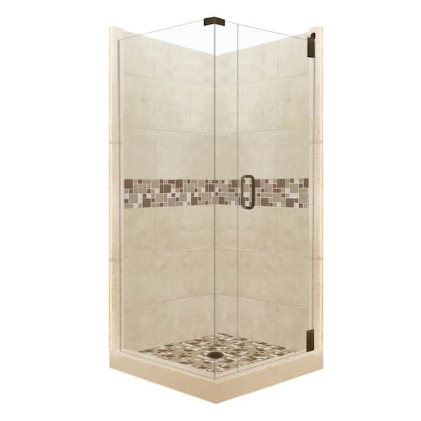 American Bath Factory Tuscany Grand Hinged 42 in. x 42 in. x 80 in. Right-Hand Corner Shower Kit in Brown Sugar and Old Bronze Hardware