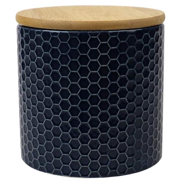 Home Basics Honeycomb Small Ceramic Canister, Navy