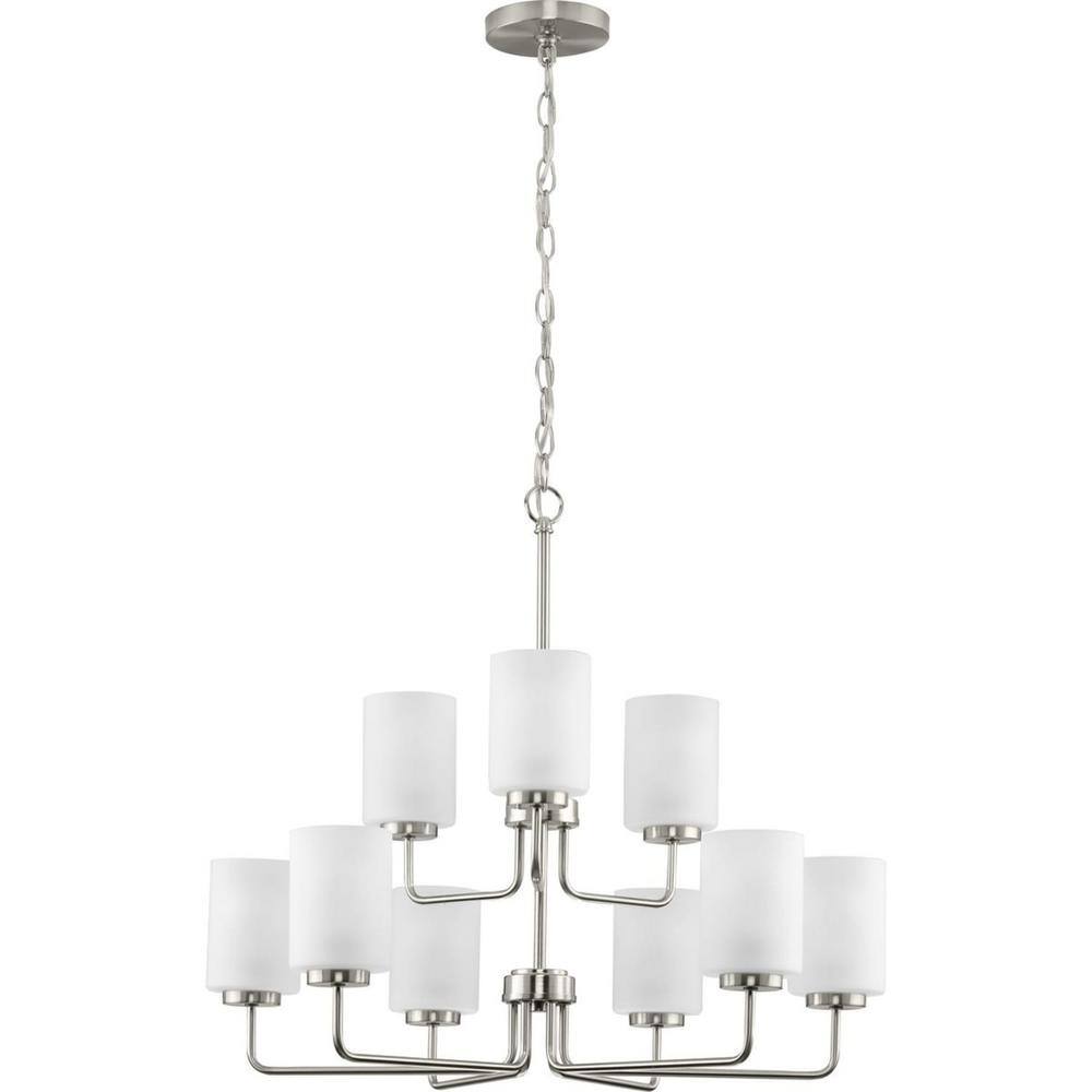 Merry Collection 9-Light Brushed Nickel Chandelier with Etched Glass