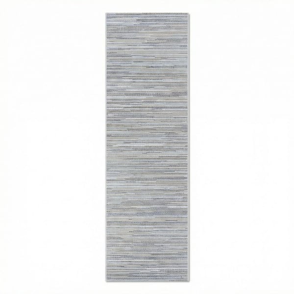 Monte Carlo Coastal Breeze Taupe-Champagne 2 ft. x 8 ft. Flatwoven Striped Polypropylene Runner Indoor/Outdoor Area Rug