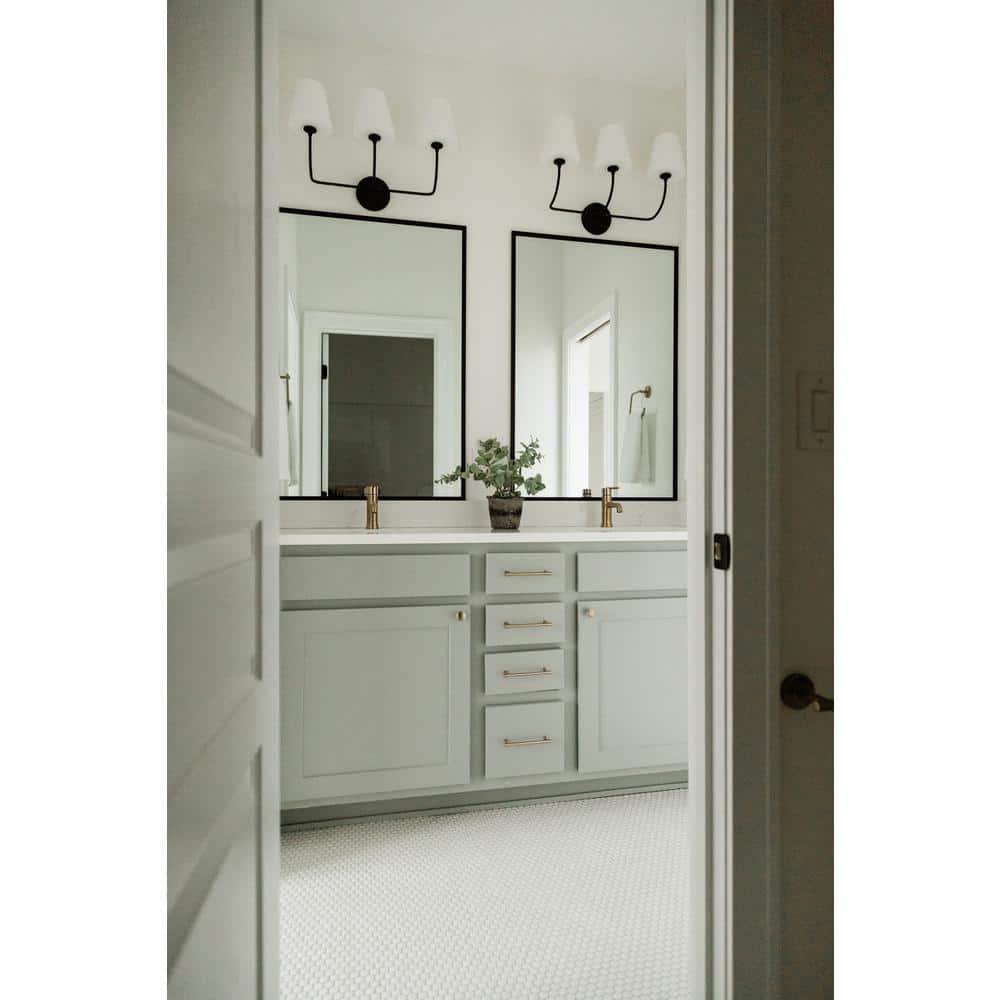 Sylvan Black Forged 3-Light Bathroom Vanity with White Glass Shades