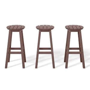 Laguna 29 in. HDPE Plastic All Weather Backless Round Seat Bar Height Outdoor Bar Stool in Dark Brown (Set of 3)