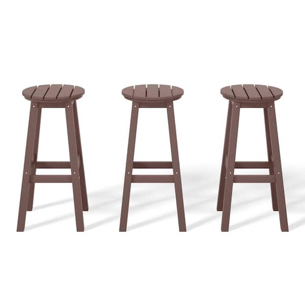 WESTIN OUTDOOR Laguna 29 in. HDPE Plastic All Weather Backless Round Seat Bar Height Outdoor Bar Stool in Dark Brown (Set of 3)