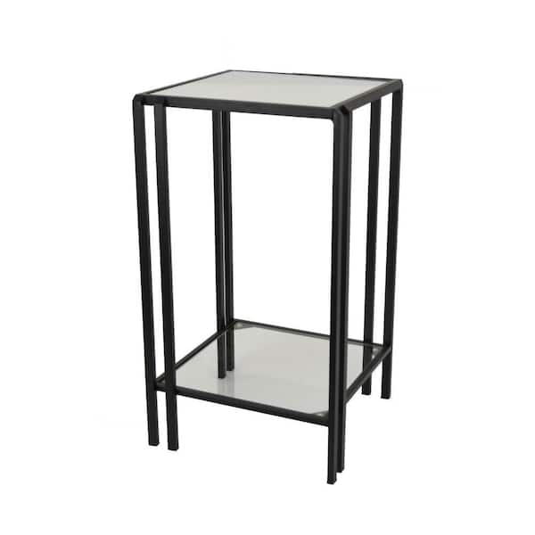 Buckley Black Metal Square with Mirrored Top Plant Stand (12.2 in. x W 21.7 in. H)