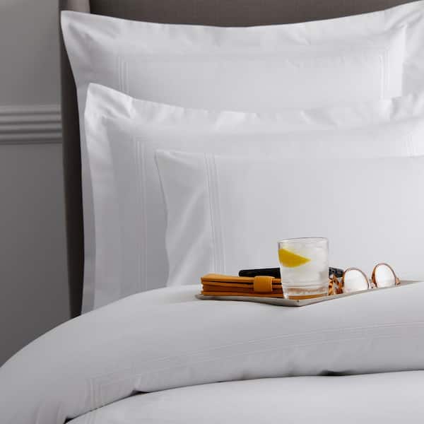 Dorset Stripe Legends Hotel White Embroidered 600-Thread Count Egyptian Cotton Sateen Oversized King Duvet Cover