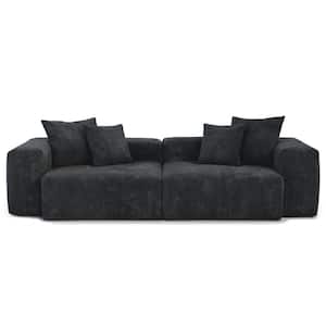 102 in. Square Arm Corduroy Polyester Modular Loveseat Modern Sofa Couch in Black (2 Seats)
