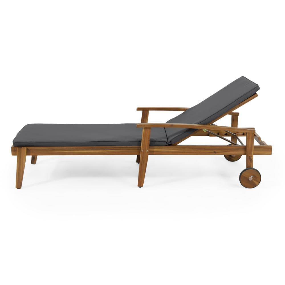 Dark Gray Acacia Wood Adjustable Outdoor Chaise Lounge