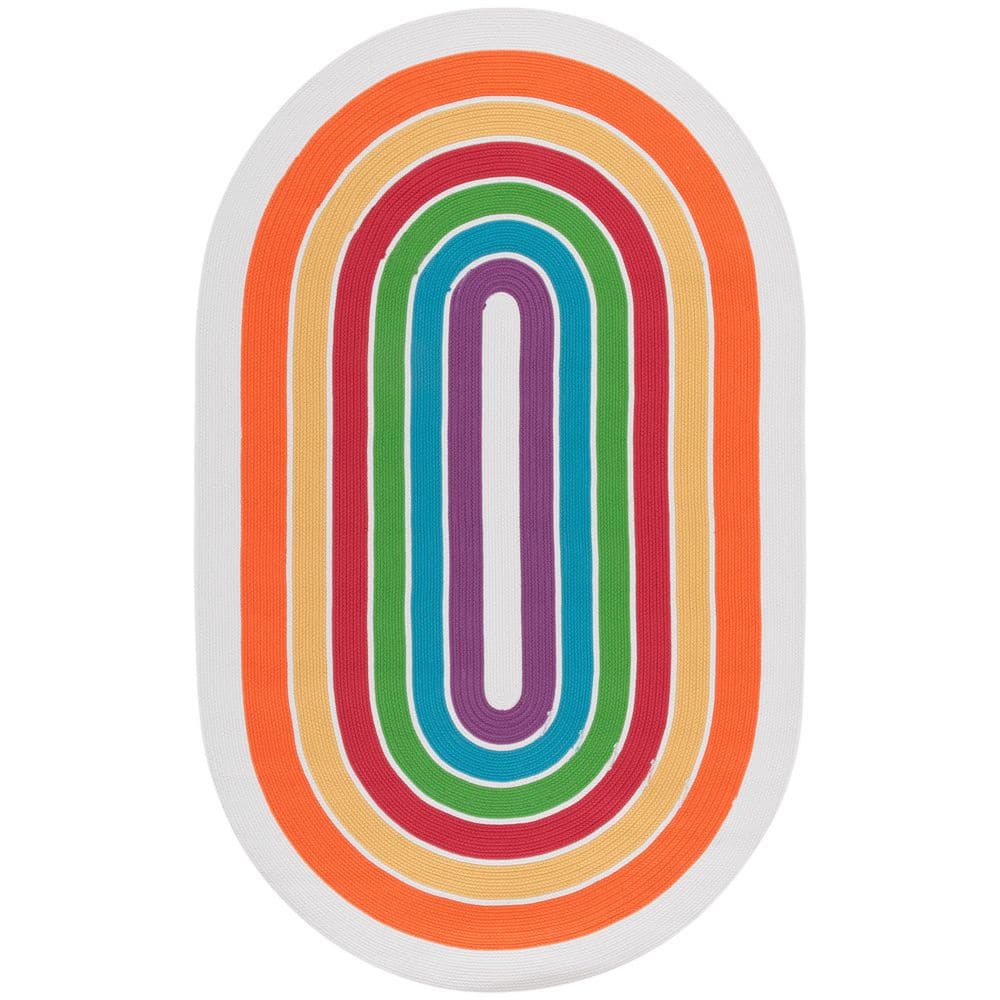 Braided 4 ft. x 6 ft. Ivory/Rainbow Striped Multicolor Border Oval Area Rug price history on PriceWatchPro