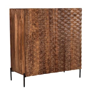 39 in. Dillion Sheesham Brown Solid Sheesham Wood Storage Cabinet with 2-Doors and Bar Storage