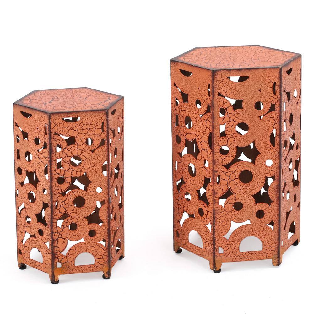 2-Piece Metal Outdoor Accent Table, Hollow out Design for Patio, Garden, Ba