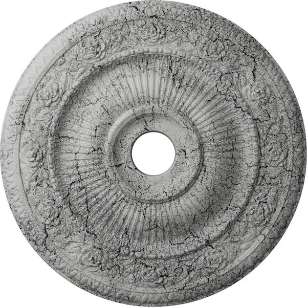 Ekena Millwork 2 in. x 24-1/4 in. x 24-1/4 in. Polyurethane Logan Ceiling Medallion, Ultra Pure White Crackle