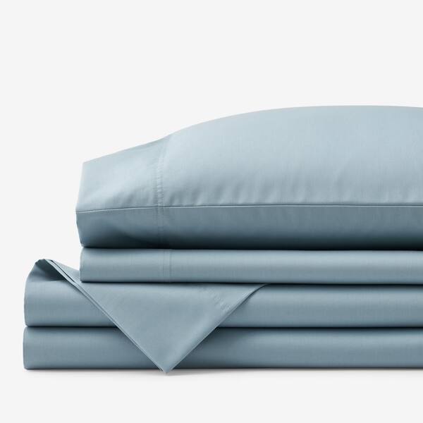 The Company Store Company Cotton Wrinkle-Free 4-Piece Blue Shale Sateen Queen Sheet Set