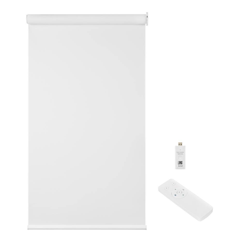 Home Decorators Collection White Cordless Blackout Polyester Fabric Smart Roller Shade 25 in. x