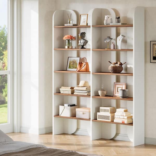 BYBLIGHT Eulas 70.87 in. Tall White Wood Double Wide Bookcase with