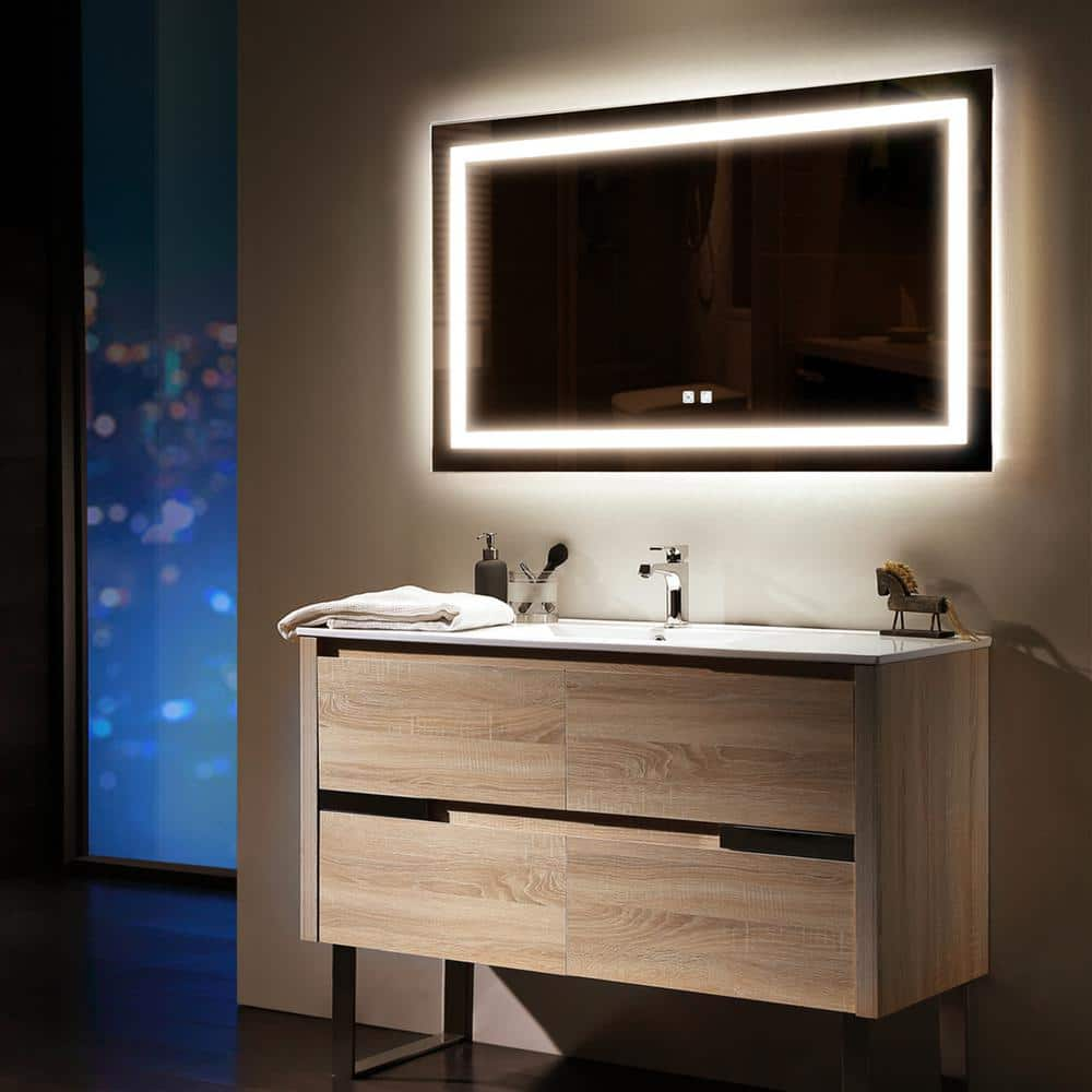 40 in. W x 24 in. H Rectangular Frameless Anti-Fog Wall Mounted LED Light Bathroom Vanity Mirror with Touch Button -  Magic Home, 637-4024-4-N-E