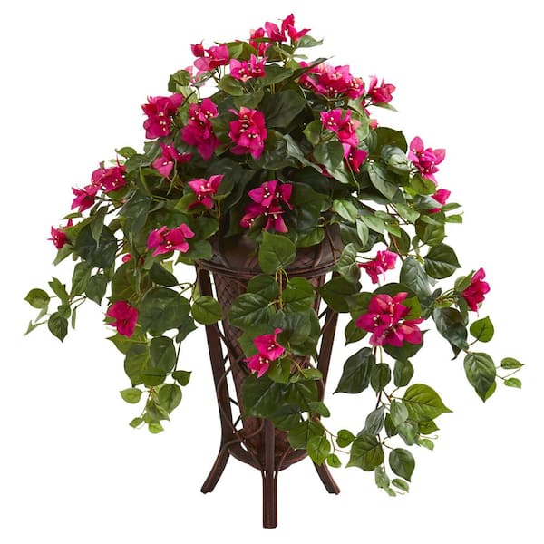 Nearly Natural 31 in. Indoor Artificial Bougainvillea Plant in Stand Planter