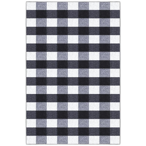 Ottomanson Ottohome Collection Non-Slip Rubberback Checkered Buffalo Plaid 3x5 Indoor Area Rug, 3 ft. 3 in. x 5 ft., Grayscale