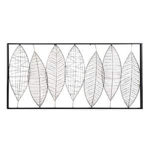 46 in. x  22 in. Metal Black Leaf Wall Decor with Black Frame