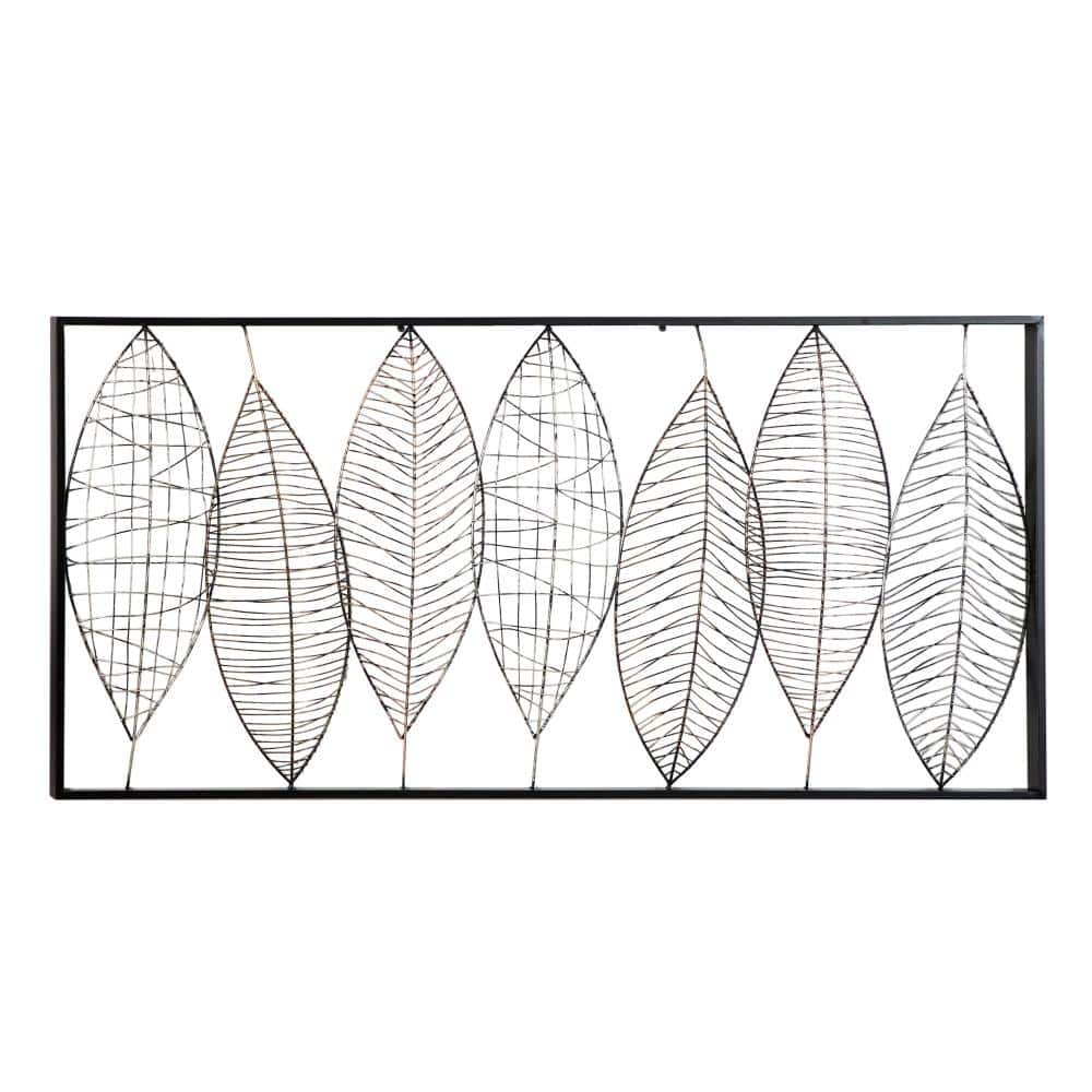 46 in. Black Iron Leaf Wall Art with Frame