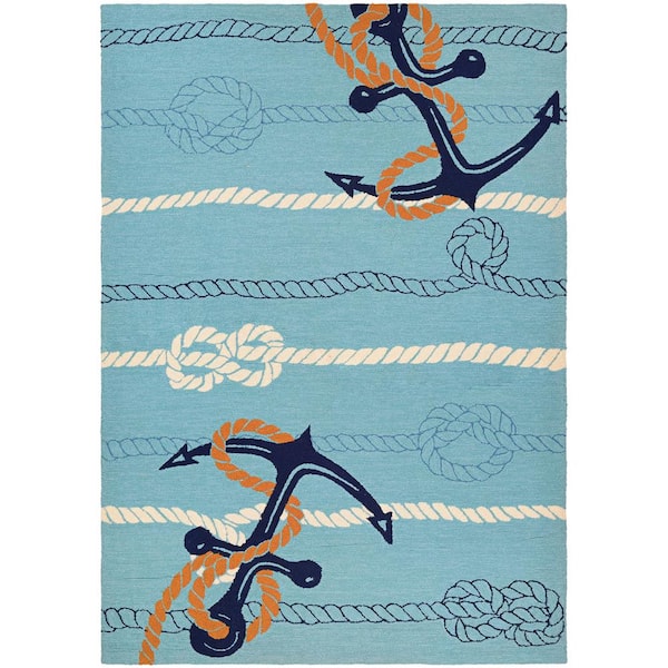 Outdoor Escape Anchorbend Ocean Blue 8 ft. x 11 ft. Indoor/Outdoor Area Rug