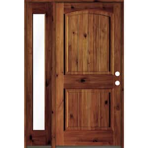 50 in. x 80 in. Rustic Knotty Alder Left-Hand/Inswing Clear Glass Red Chestnut Stain Wood Prehung Front Door w/Sidelite