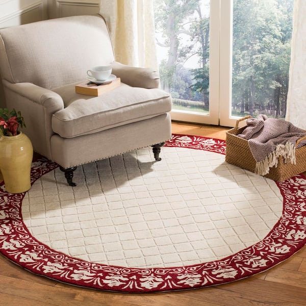 Total Performance 6 ft. x 6 ft. Round Red Diamond Border Area Rug
