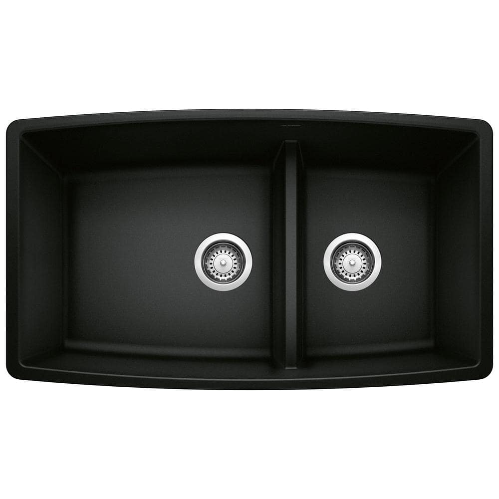 Performa 33 in. Undermount Double Bowl Coal Black Granite Composite Kitchen