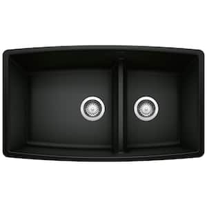 Performa 33 in. Undermount Double Bowl Coal Black Granite Composite Kitchen Sink