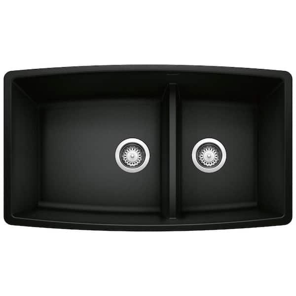Performa 33 in. Undermount Double Bowl Coal Black Granite Composite Kitchen Sink