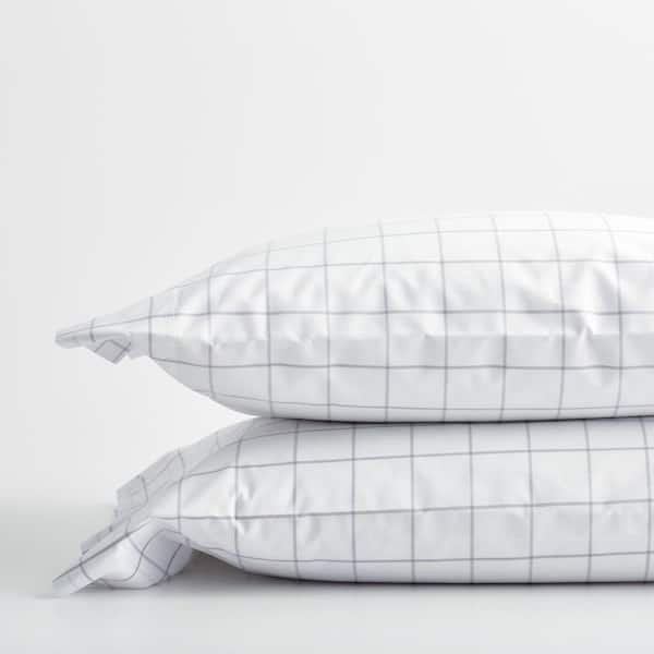 Company Cotton Block Plaid Gray 200 Thread Count Yarn-Dyed Cotton Percale Standard Pillowcase (Set of 2)