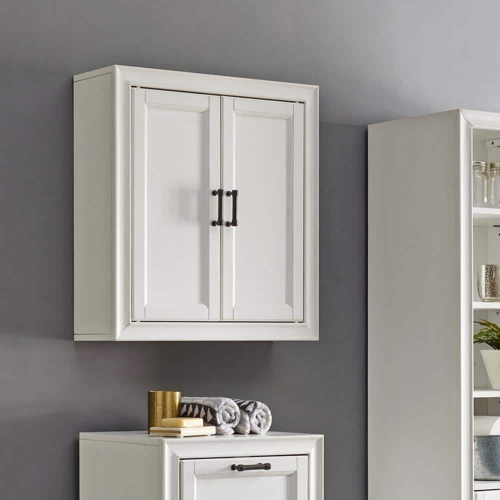 Tara Vintage White Pine Wall Cabinet with Antique Bronze Hardware