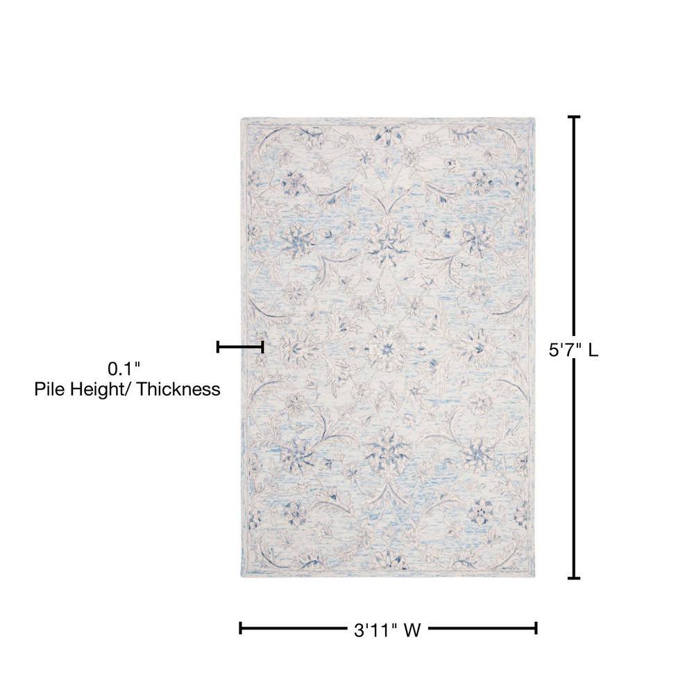 Light Blue Ivory Hand-Tufted Wool 4' x 6' Area Rug