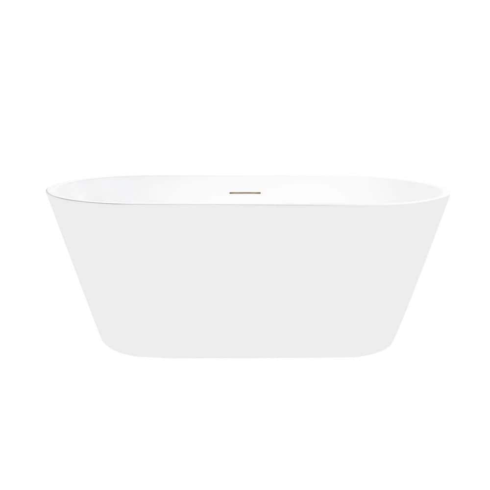 54'' White Acrylic Freestanding Soaking Bathtub with Integrated Overflow