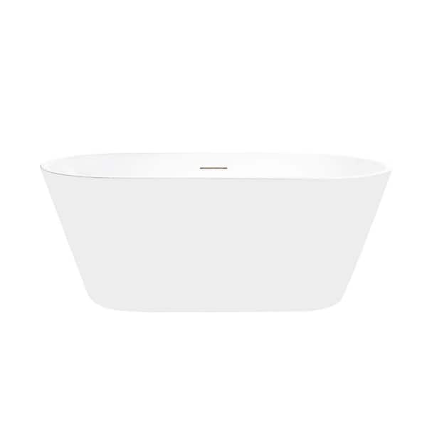 Vanity Art Domme 59 in. Acrylic Flatbottom Freestanding Non-Slip Bathtub in White/Integrated Overflow