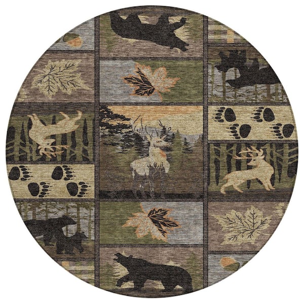 Chantille Machine Washable Indoor/Outdoor Abstract ACN2448 Black 8 ft. x 8 ft. Round Rug