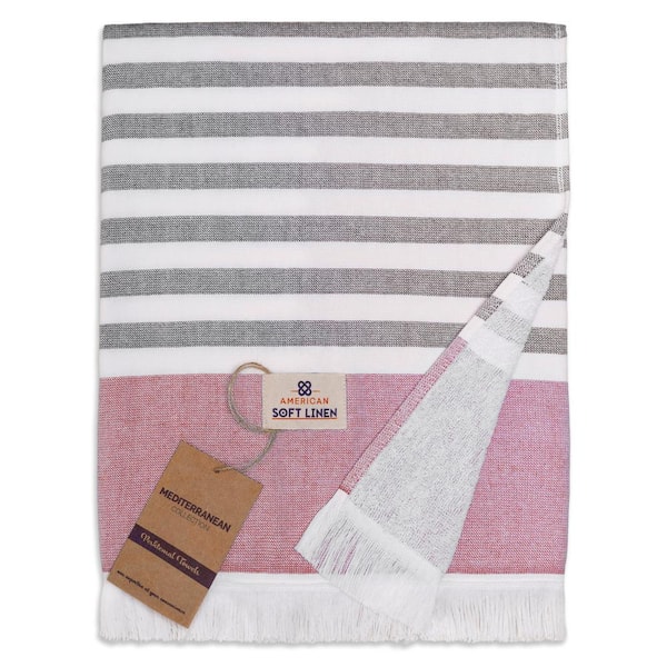 American Soft Linen Peshtemal Beach Towels, Turkish Terry 35x60 Inches, Decorative Towels, Rose