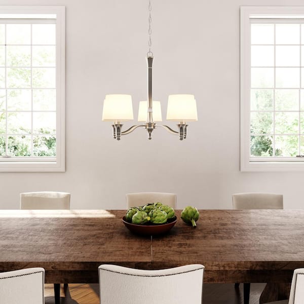 Hampton Bay - 5-Light Brushed Nickel Chandelier with White Fabric Shades