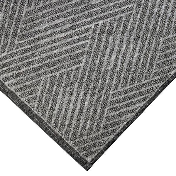 Gray, Blue 9 ft. x 12 ft. Loomed Geometric Polypropylene Rectangle Indoor/Outdoor Area Rug