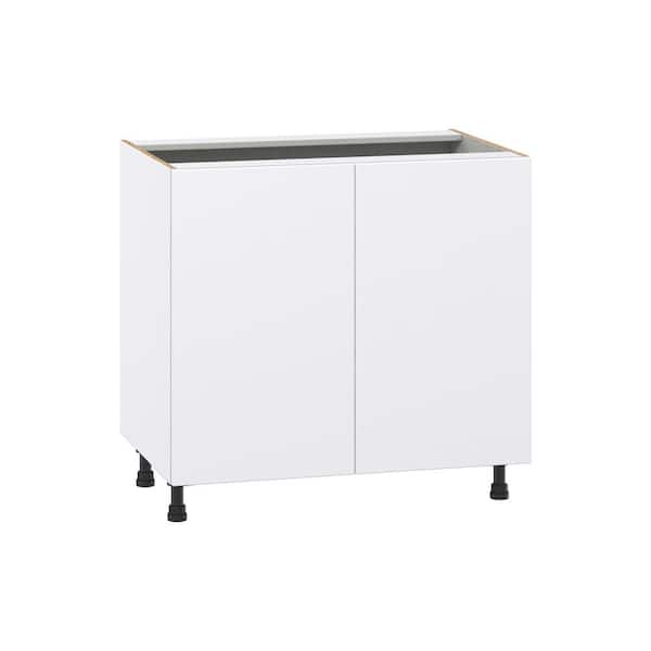 J COLLECTION Timberline 36 in. W x 24 in. D x 34.5 in. H Assembled Slab Sink Base Kitchen Cabinet in Bright White