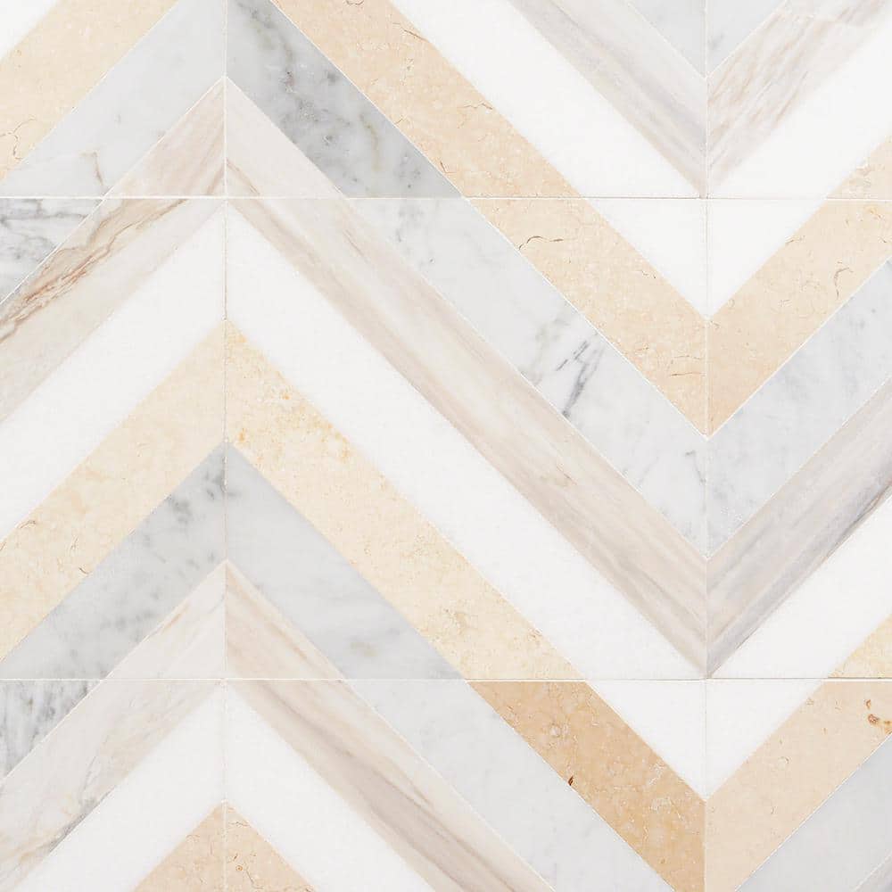 Beige and Gray 8x8 Polished Marble Mosaic Tile