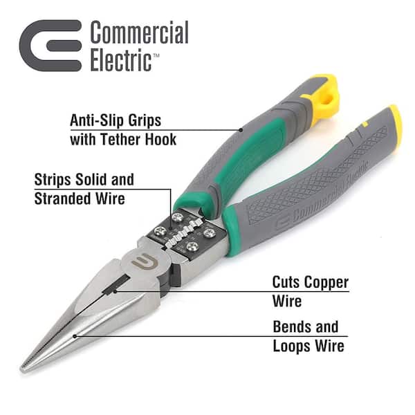 Commercial Electric 8 in. Long Nose Pliers and Stripper CE190203 - The Home  Depot