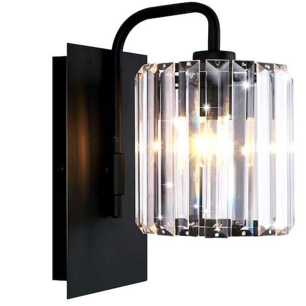 Unbranded 8.66 inch 1 Light Matte Black Modern Dimmable Wall Sconce for Bedroom Hallway Wall Light with Crystal Shade