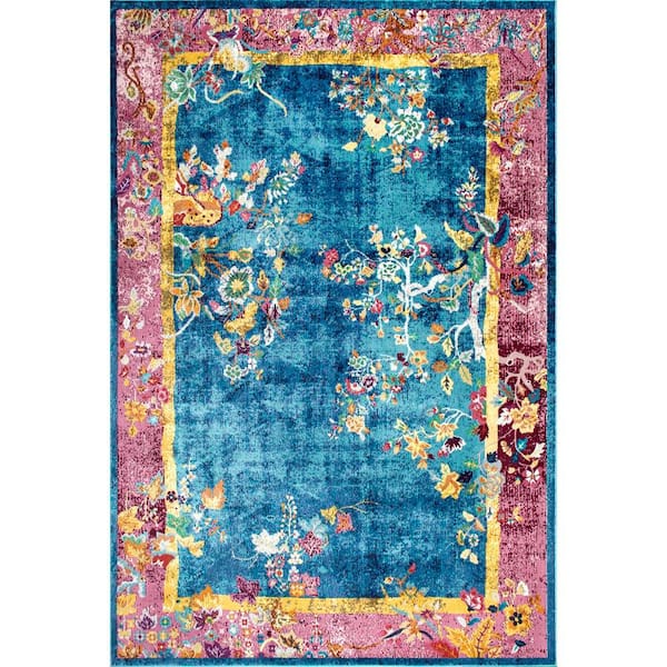 nuLOOM Nia Floral Chinese Blue 5 ft. x 8 ft. Area Rug
